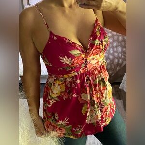 Forever 21 pink tropical pink tank with straps on back. M